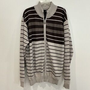 RED APE Men's 3X Brown Tan Stripe Full Zip Collared Knit Sweater Y2K Streetwear